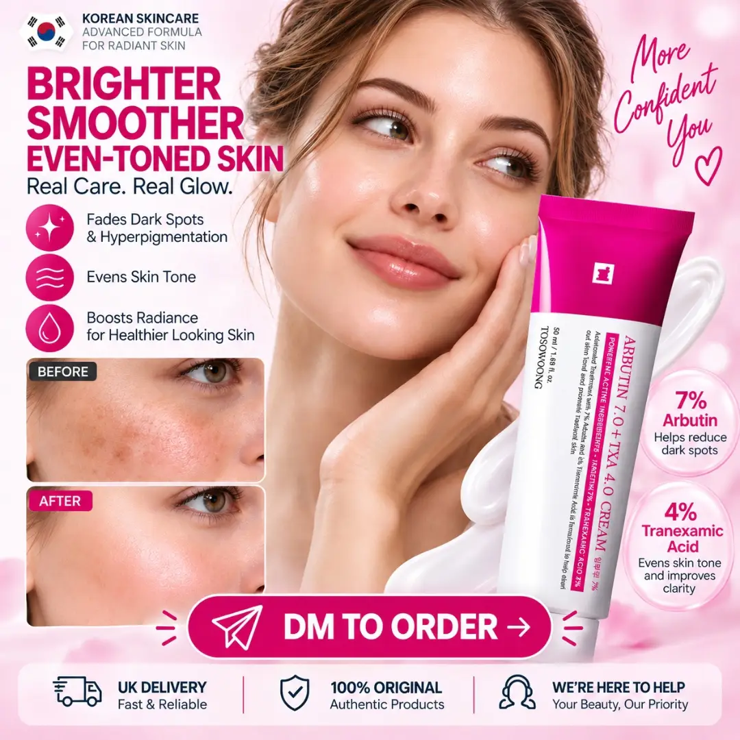 SheCareGlow model holding the Arbutin brightening cream tube